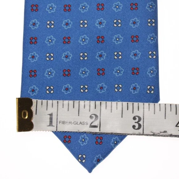 Drake's NWT Neck Tie in Blue w/ Red/White/Light Blue Geometric Pattern 100% Silk